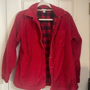 L.L. Bean Red Corduroy Jacket with Black Plaid Lining